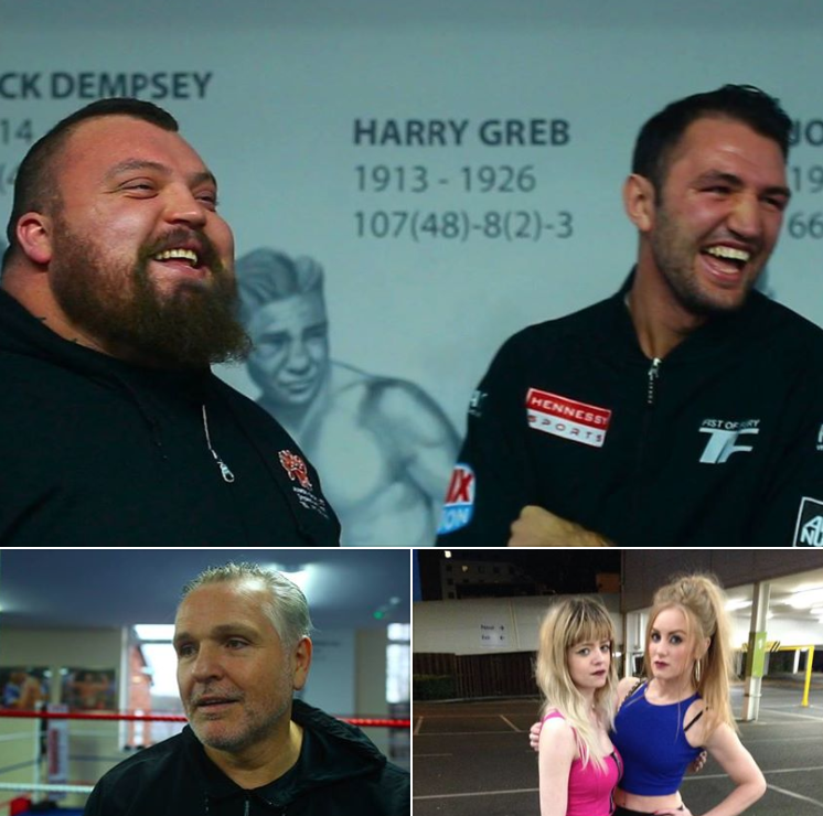 Left Eddie Hall, Right Hughie Fury, Bottom Left Peter Fury who trained boxing champion Tyson Fury and right Emme & Lauren